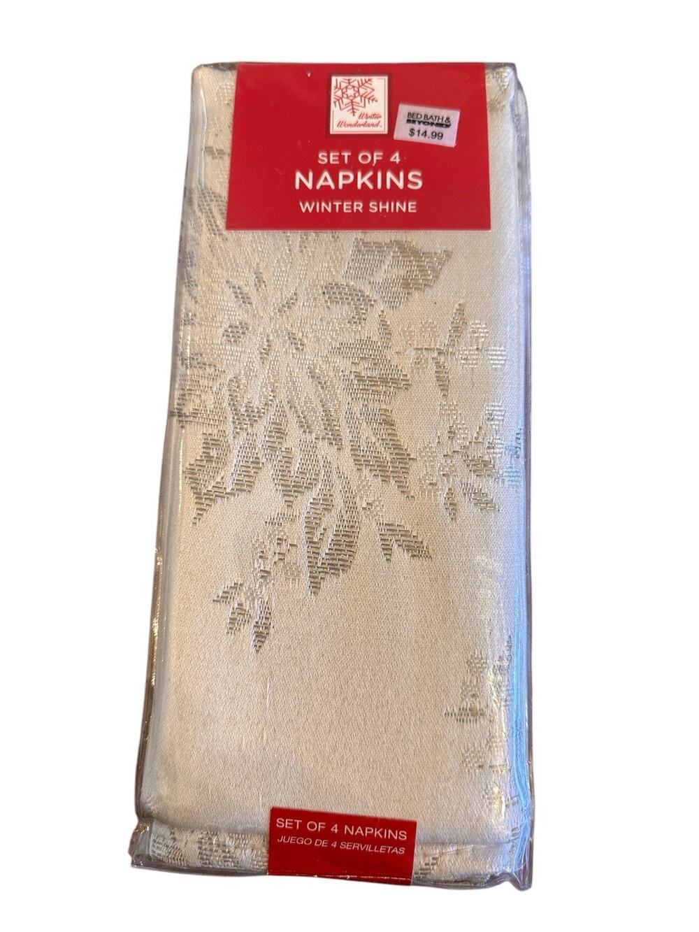 Bed Bath & Beyond Winter Shine Winter Wonderland Napkins 4 Silver Poinsettia